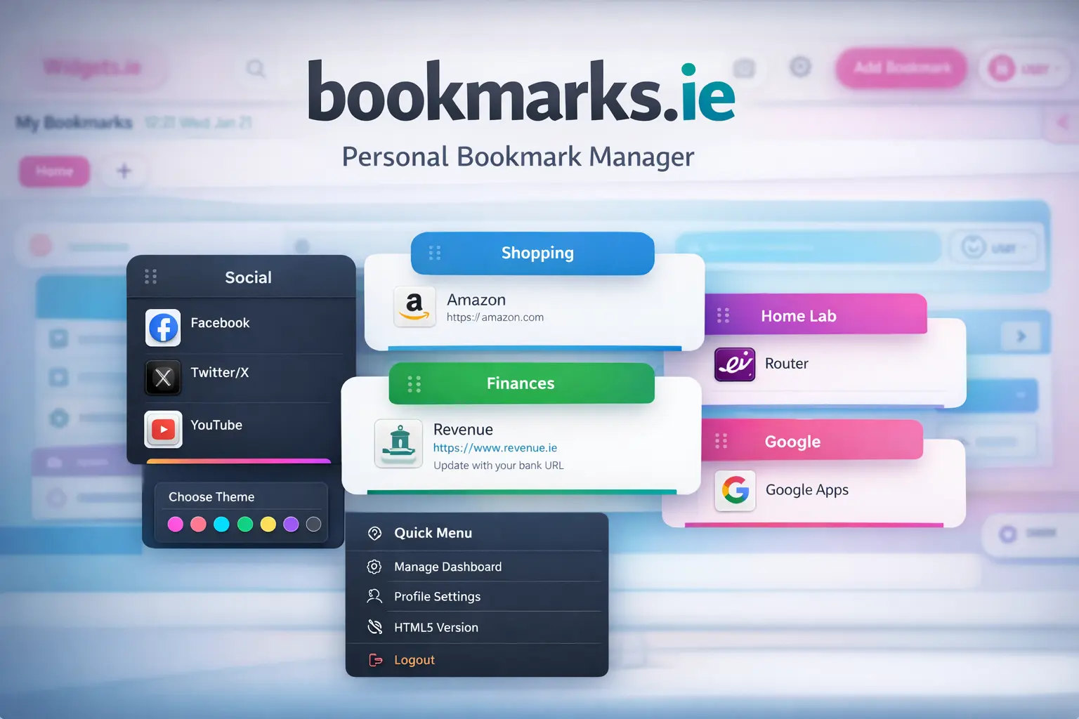 Custom background theme - personalized image background for bookmark dashboard