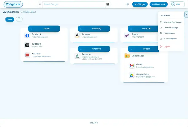 Sky blue theme - clean bright interface with blue accents